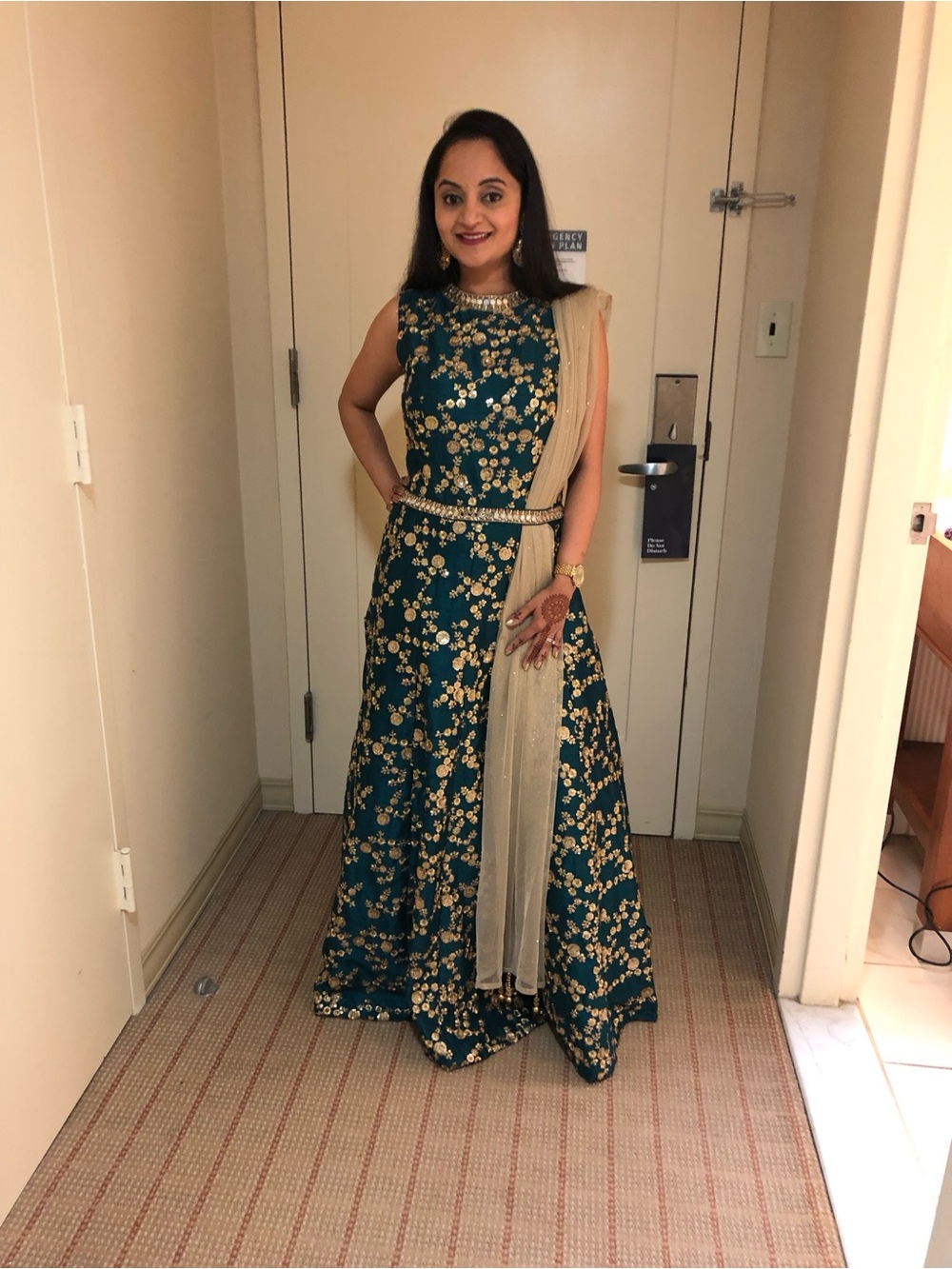 Embroidered Bollywood Prom Dress with Gold Dupatta. Lehenga or gown